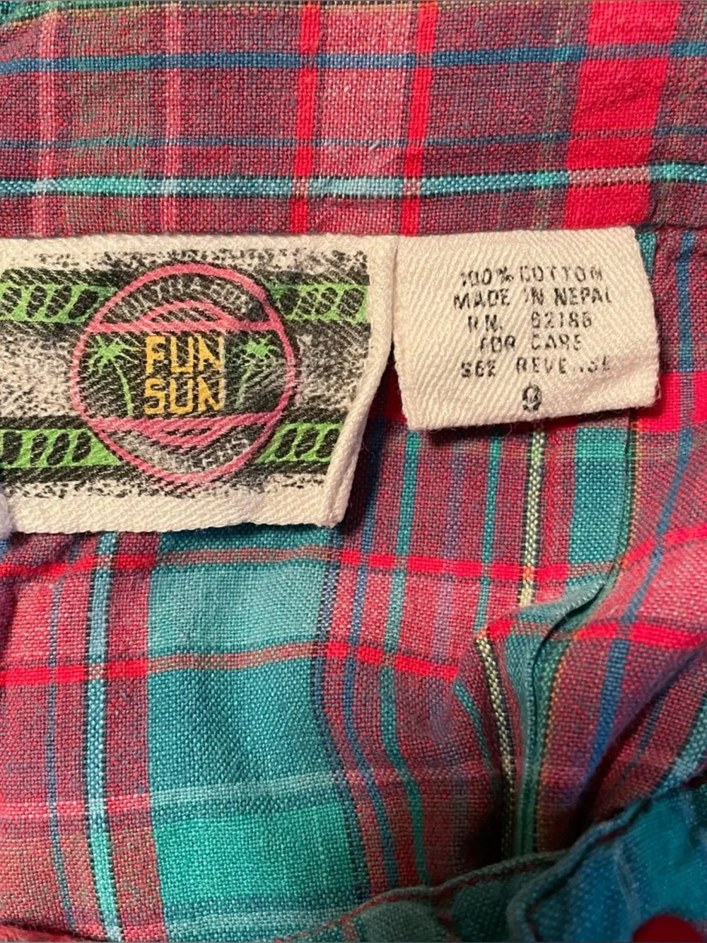 Vintage 80s Ultra Fun Peddlers Cotton Shorts Green and Red Plaid Juniors Size 9 - Picture 7 of 12